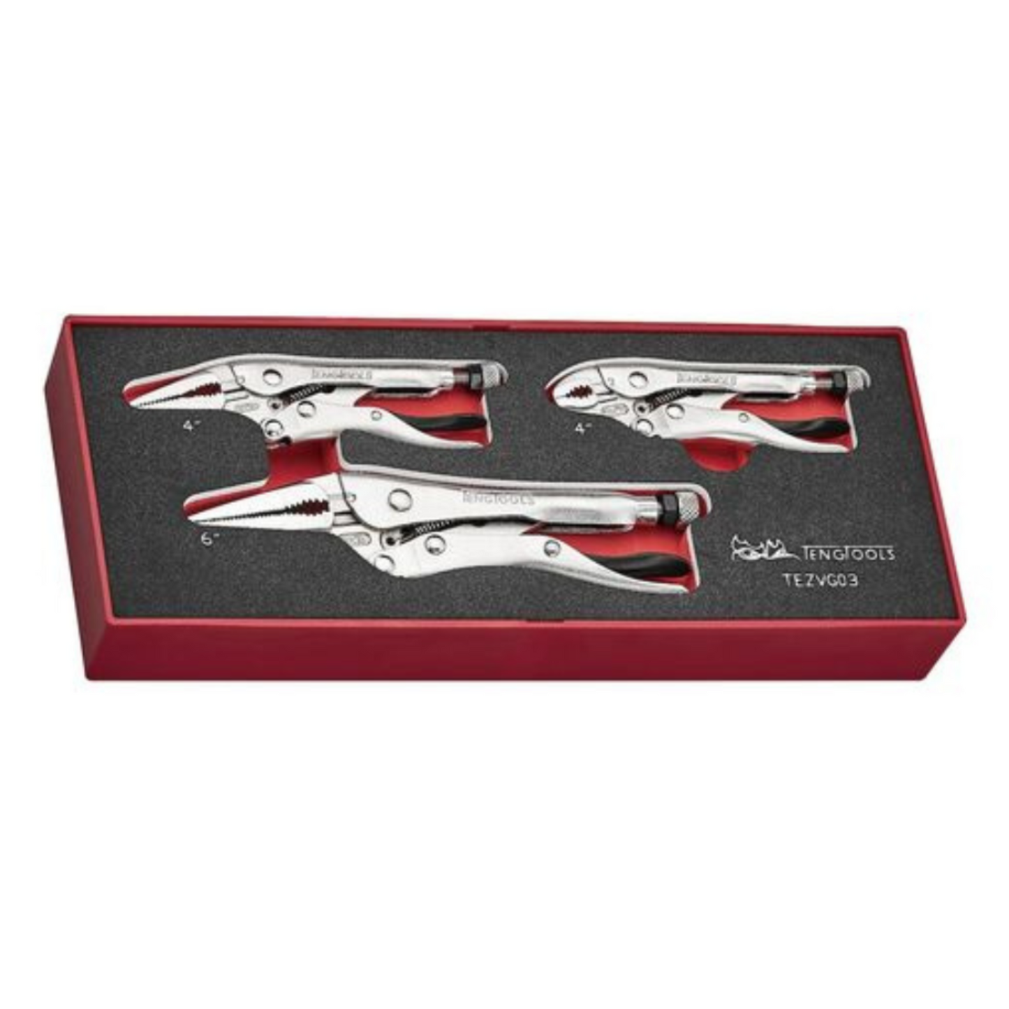 Teng Tools TEZVG03 Lot de 3 pinces de verrouillage à mâchoire incurvée de 10,2 cm, pince de verrouillage à nez long de 10,2 cm et 15,2 cm