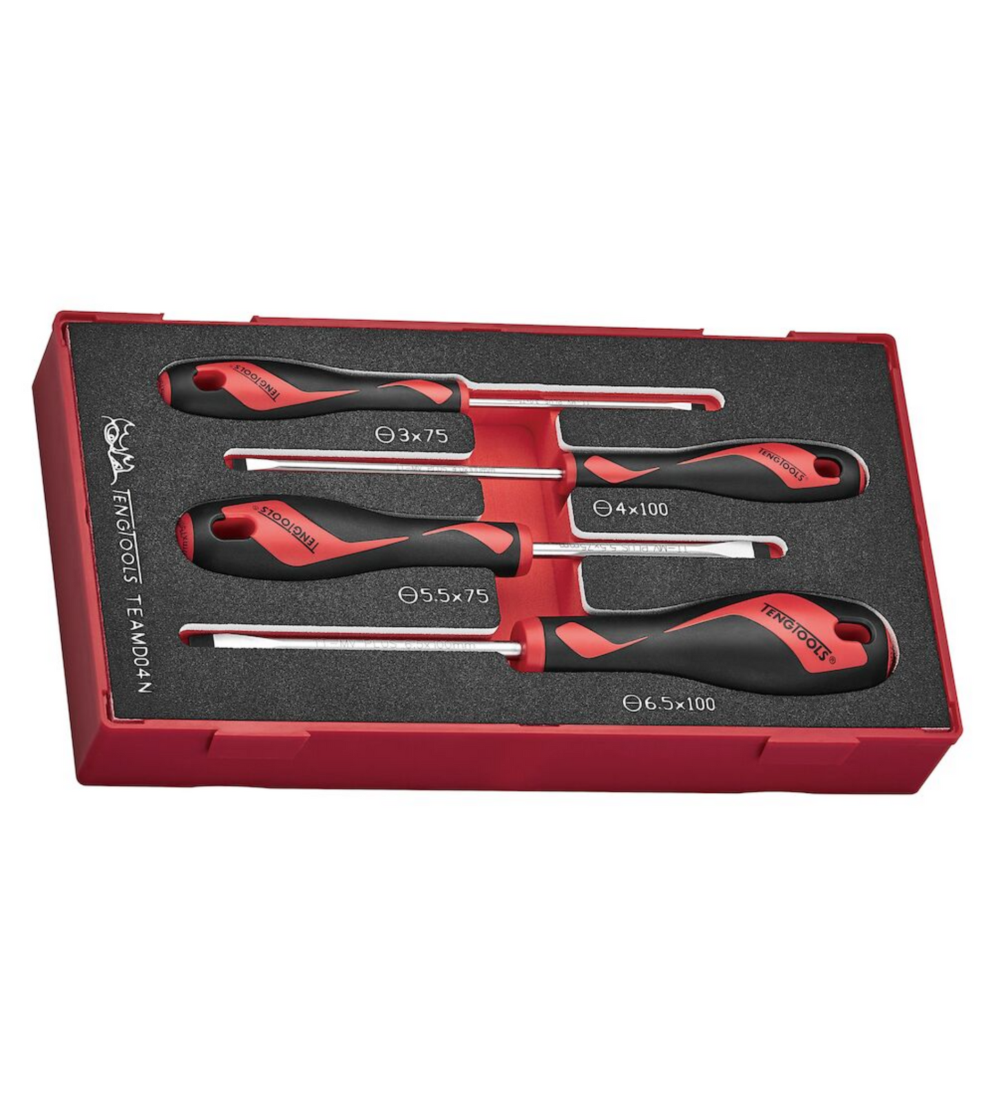 Teng Tools Ensemble de 4 tournevis à tête plate à fente de taille mixte en mousse EVA - TEAMD04N