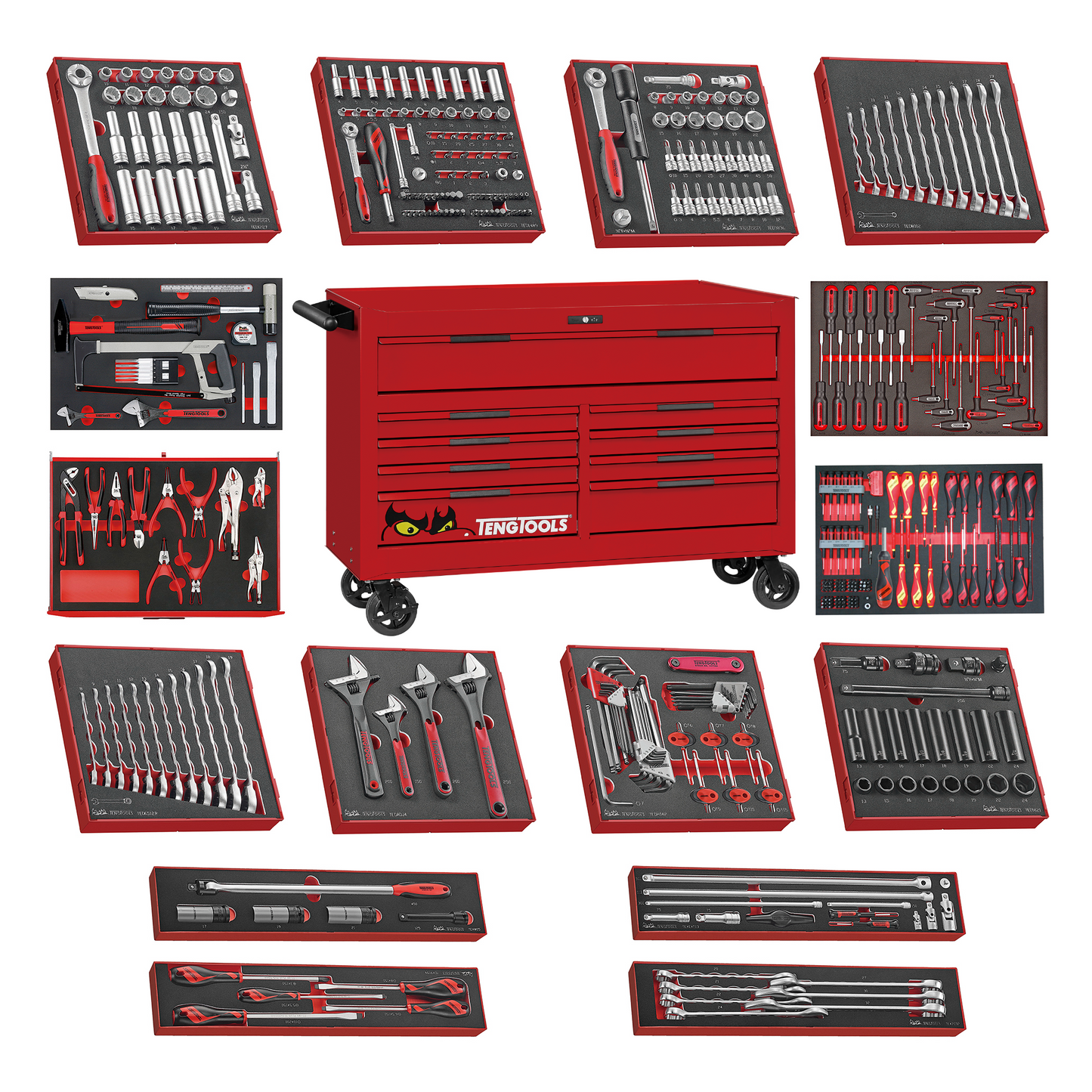 Teng Tools 417 Piece PRO35 53 Inch Wide EVA Foam Roller Cabinet Tool Kit - TCW809N-KIT1