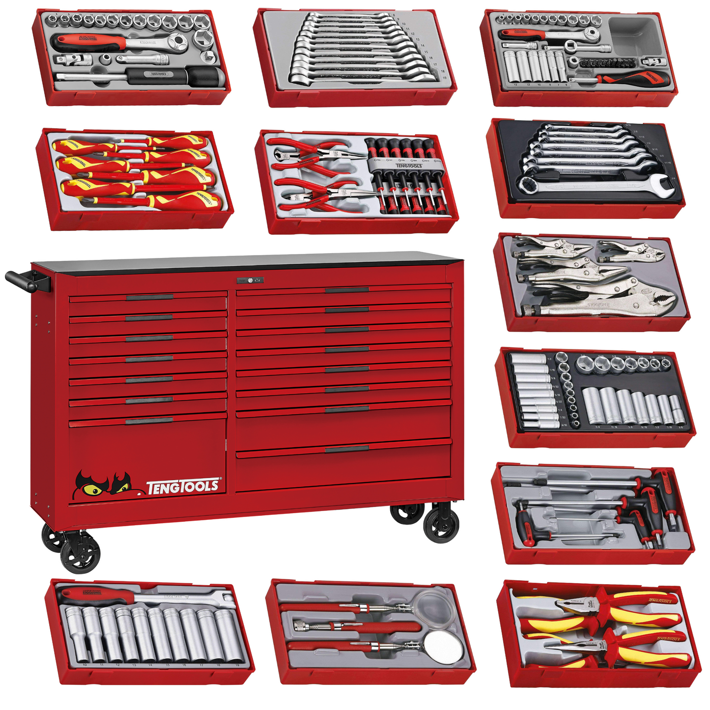 Teng Tools 1014 Piece PRO35 64 Inch Wide Roller Cabinet Tool Kit - TCMM1014MM