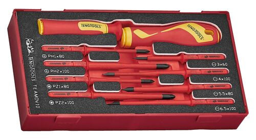 Teng Tools Ensemble de 10 lames et poignées de tournevis interchangeables isolées 1000 V en mousse EVA – TEAMDV10
