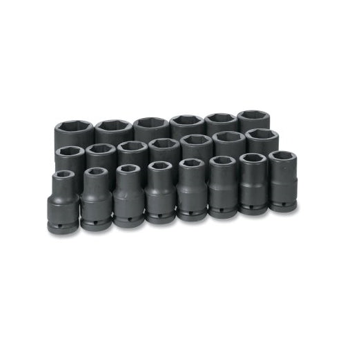 Grey Pneumatic Impact Socket Set, 1 Inches Drive, Sae, 6-Point, 3/4 Inches  To 2 Inches Socket Size, 21-Pc Deep Length - 1 per EA - 9021D