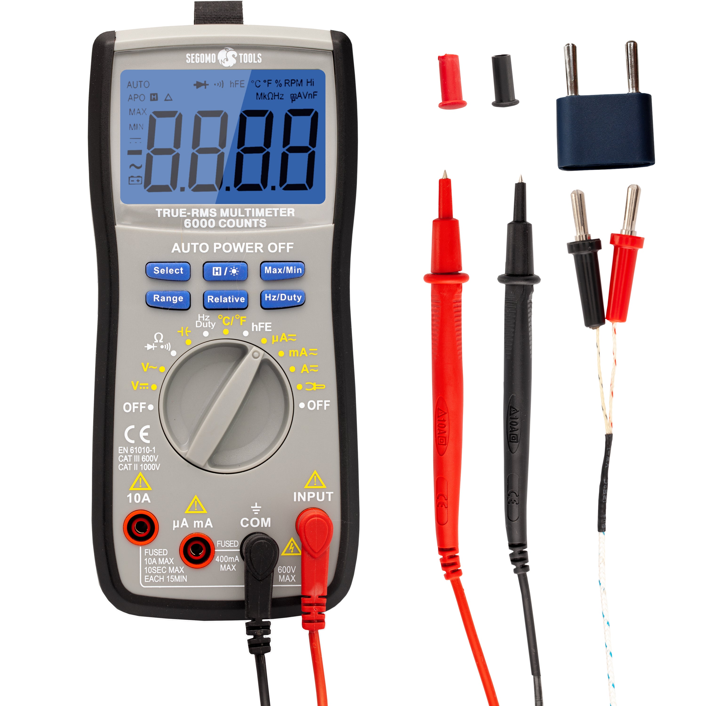 Segomo Tools TRMS 6000 Count Voltage, Current, Resistance, Continuity, Diode, Capacitance, Frequency & Temperature Manual & Auto Ranging Digital
