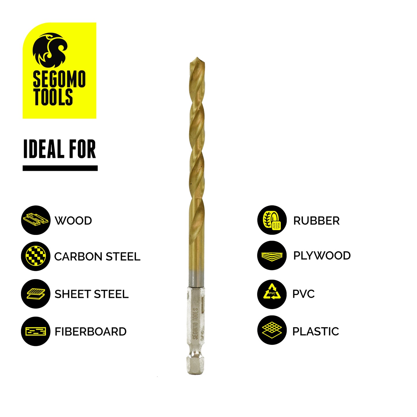 Segomo Tools 13 Piece 1/4 Inch Hex Shank Titanium Twist Drill Bit Set (1/16" to 1/4") - DB13SAE