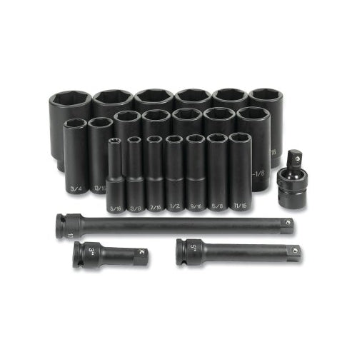 Grey Pneumatic Impact Socket Set, 1/2 Inches Drive, Sae, 6-Point, 5/16  Inches To 1-1/2 Inches Socket Size, 24-Pc Deep Length - 1 per EA - 1324D