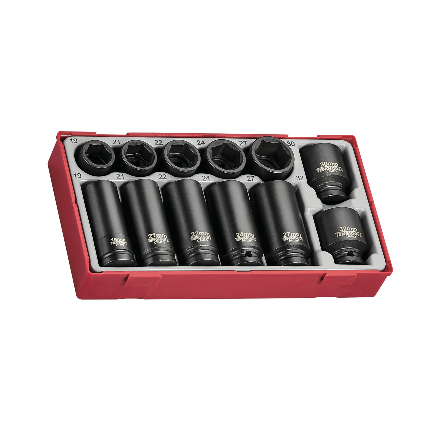 Teng Tools Juego de vasos de impacto regulares y profundos con accionamiento de 1/2 pulgada, 12 piezas (19 mm a 32 mm) - TT9212
