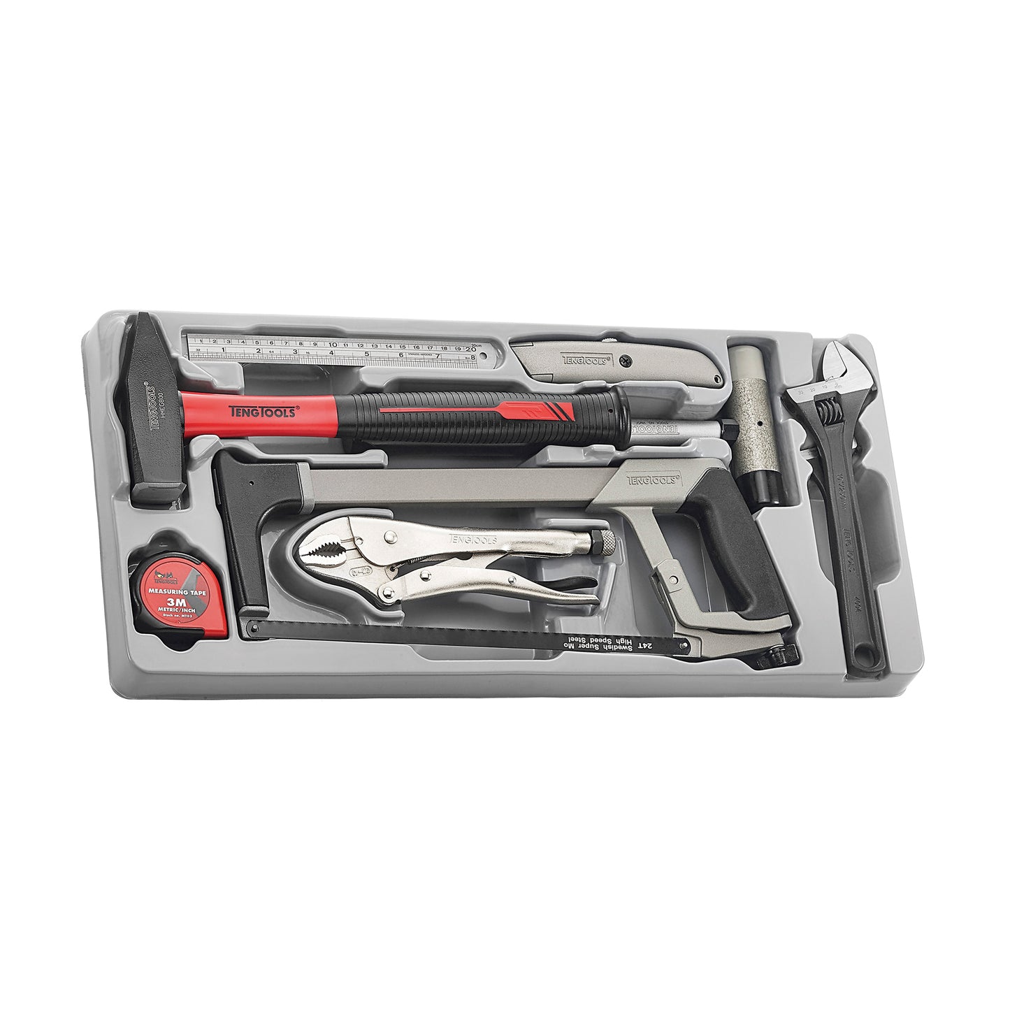 Teng Tools Juego de herramientas de servicio general para ingenieros de 9 piezas (llaves, cuchillo, cinta, martillo, sierra) - TTPS09E