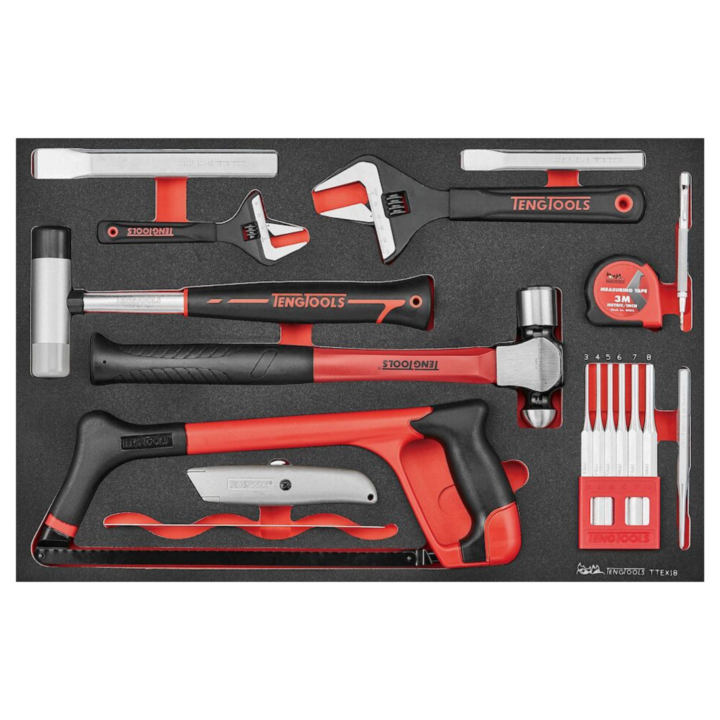 Juego de herramientas de espuma EVA para reparaciones y mantenimiento general de 18 piezas Teng Tools - TTEX18