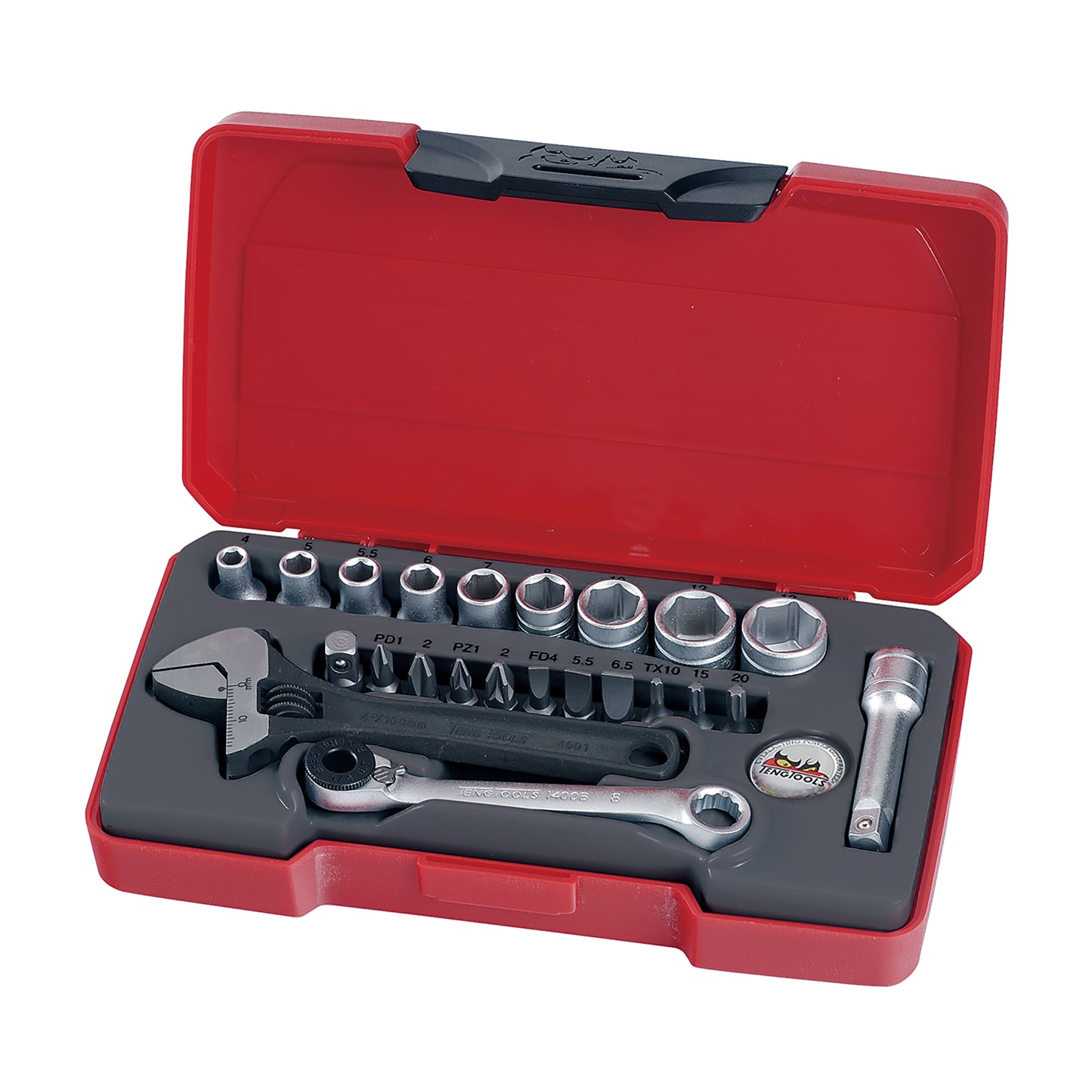 Teng Tools Juego de llaves de vaso regulares/poco profundas métricas de 6 puntos con accionamiento de 1/4 de pulgada, 23 piezas, T1423