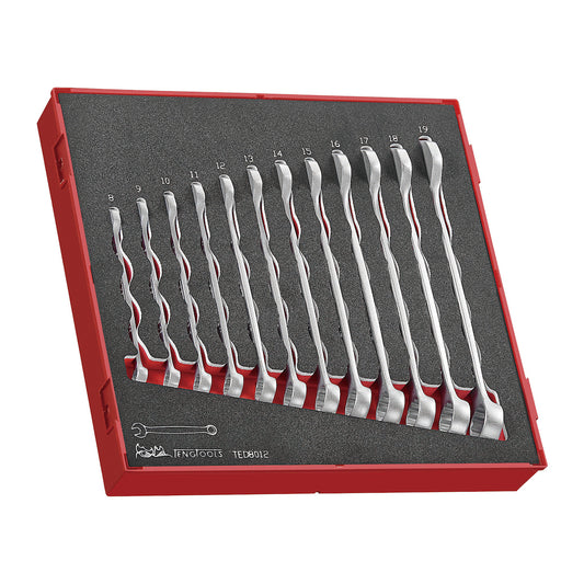Teng Tools Juego de llaves combinadas métricas antideslizantes de 12 piezas de espuma EVA (8 mm-19 mm) - TED8012