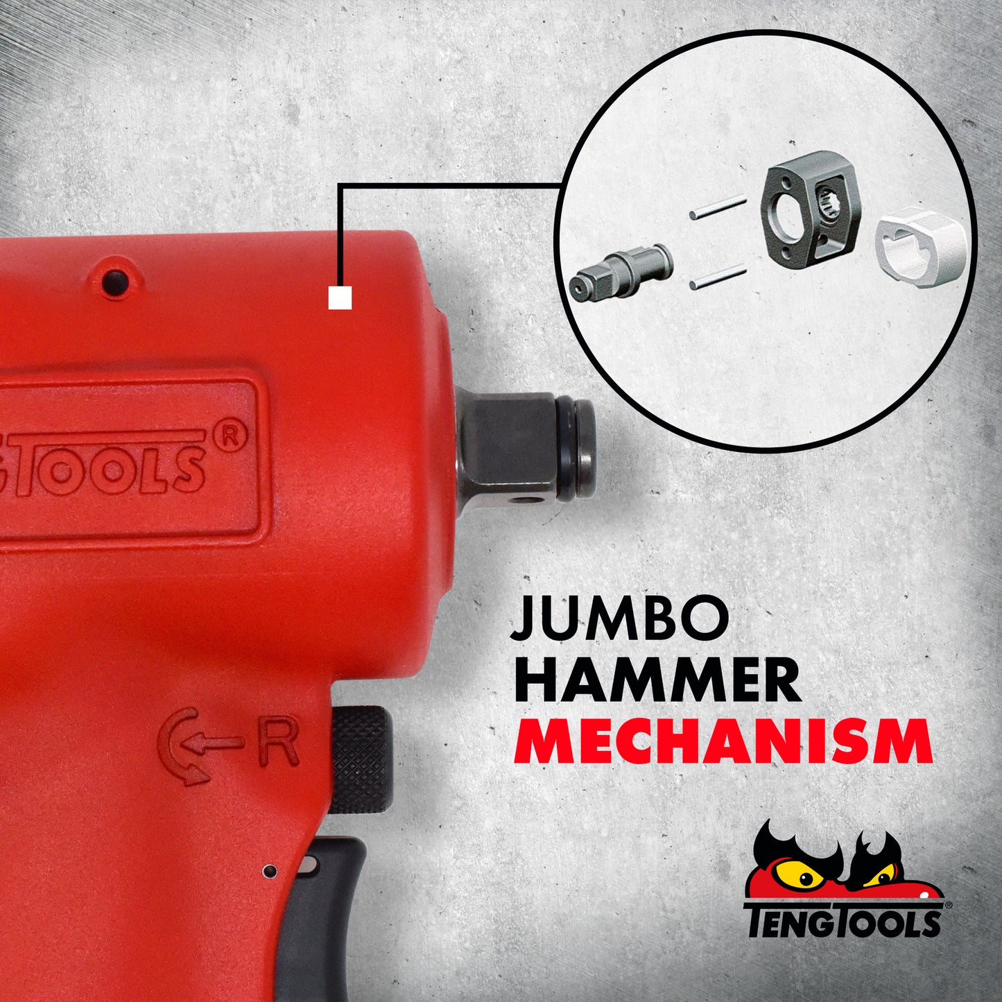 Teng Tools Mini clé à chocs pneumatique compacte réversible à couple élevé à entraînement carré de 1/2 pouce - ARWM12M