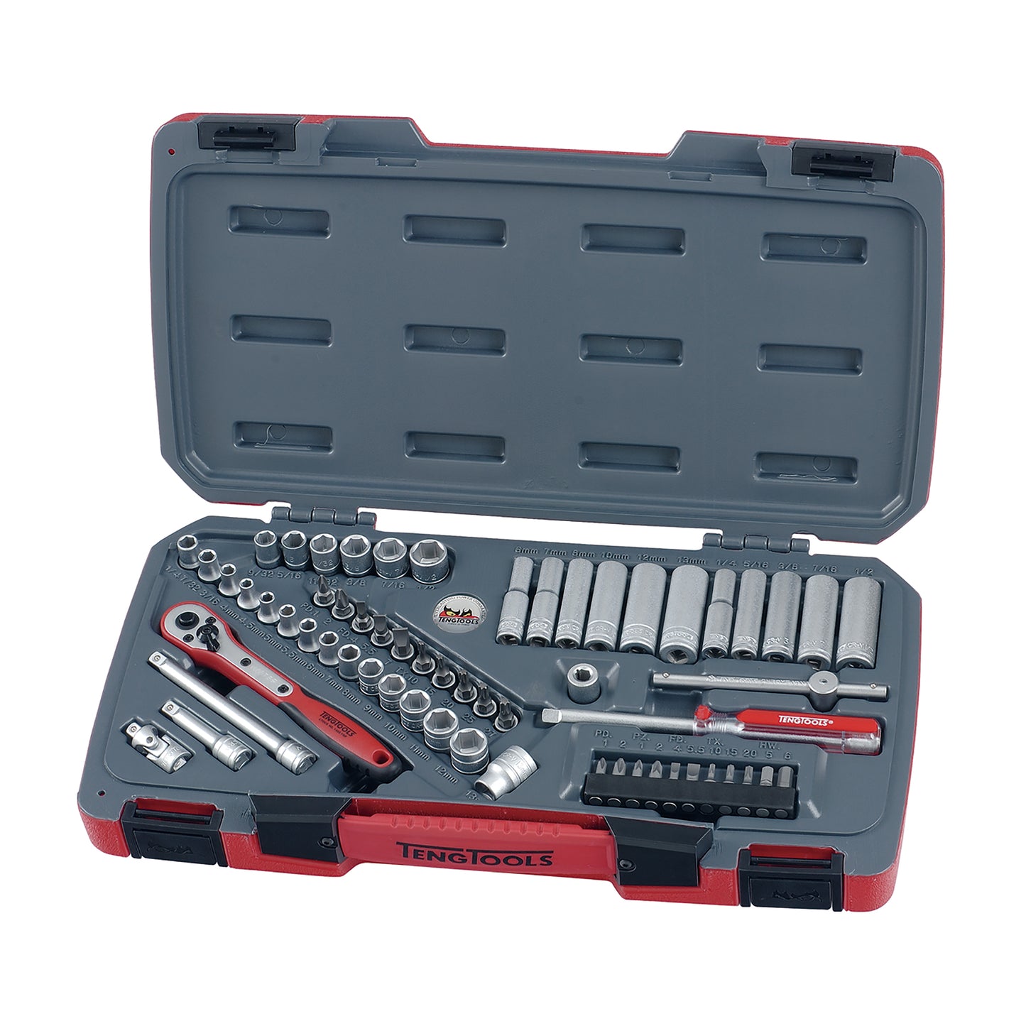 Teng Tools T1460 - Juego de llaves de vaso regulares/superficiales y profundas, 60 piezas, 1/4 de pulgada, 6 puntos, métricos y SAE