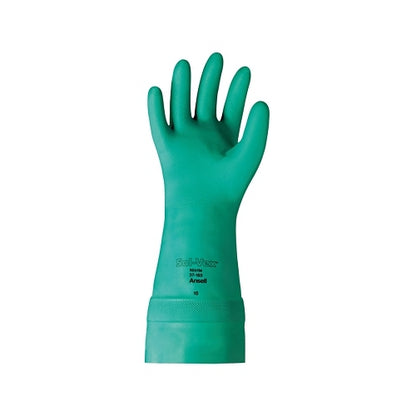 Alphatec Solvex 37-165 Nitrile Gloves, Gauntlet Cuff, Unlined, Green, 22 Mil - 12 per DZ