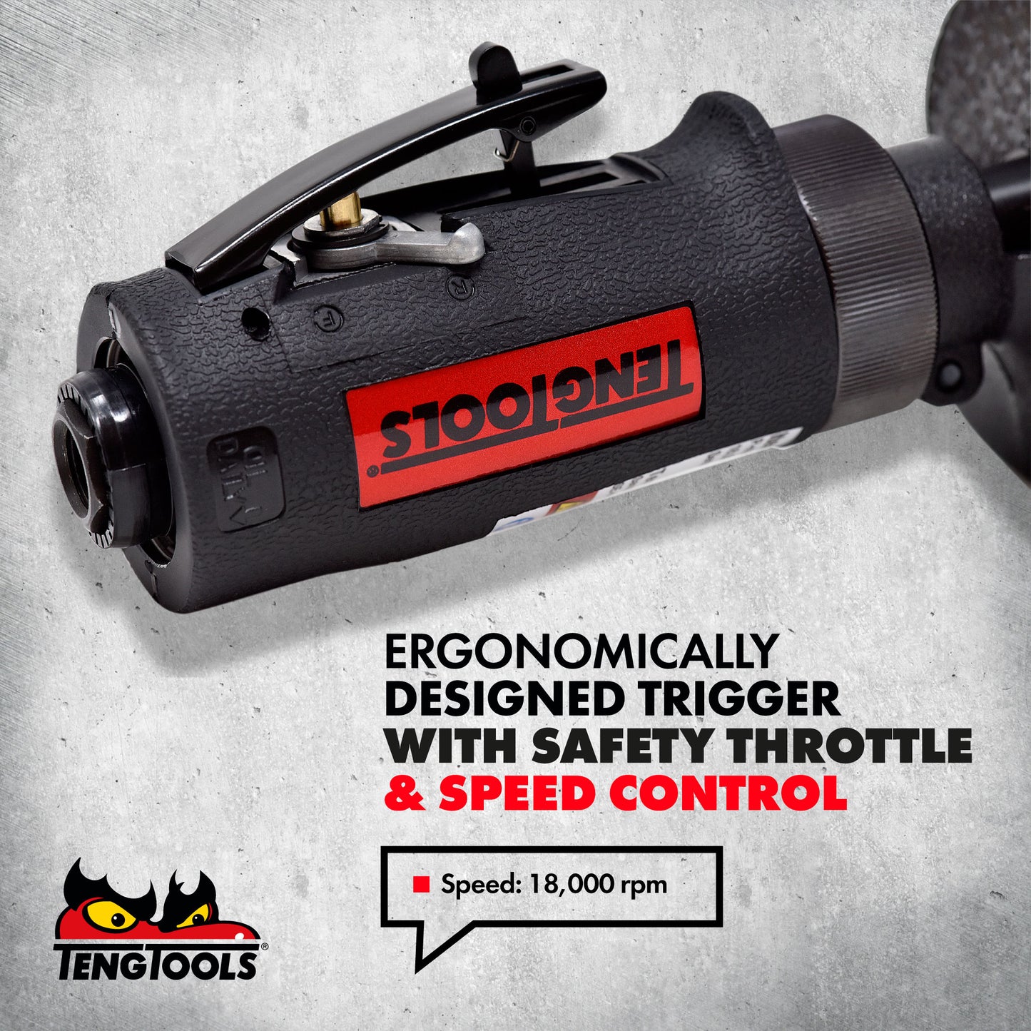 Teng Tools Herramienta de corte de aire neumática ergonómica reversible de alta velocidad con protector de seguridad - ARC80