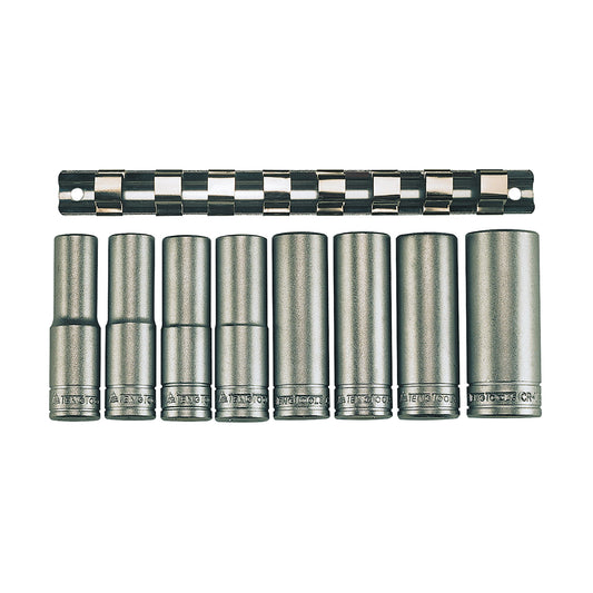 Teng Tools Juego de dados métricos de 6 puntos y 8 piezas de profundidad con accionamiento de 1/2 pulgada - M1208-6