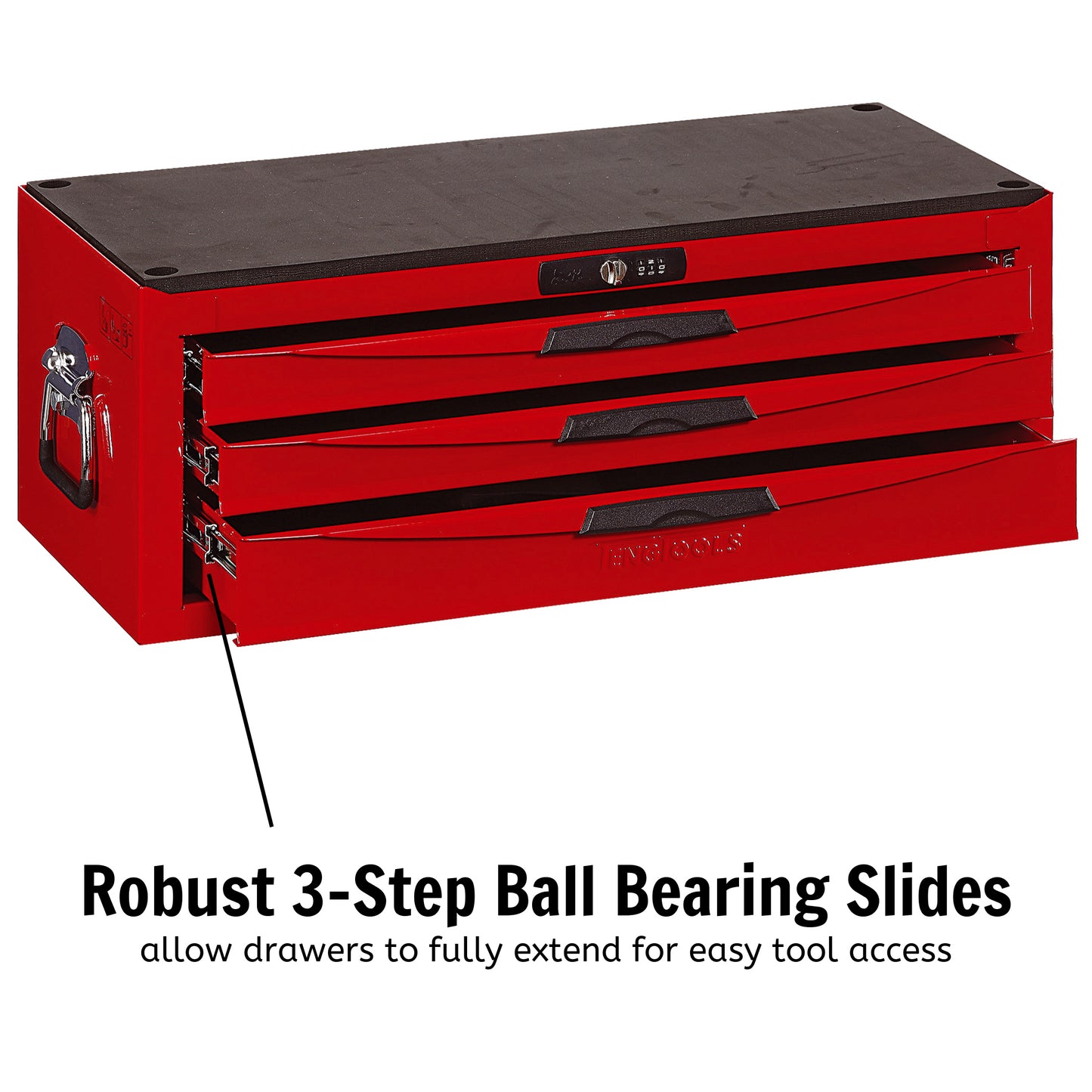 Teng Tools 3 Drawer 26 Inch Wide Red Portable Steel Lockable Middle Tool Box - TC803N
