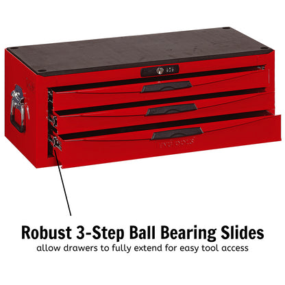 Teng Tools 3 Drawer 26 Inch Wide Red Portable Steel Lockable Middle Tool Box - TC803N