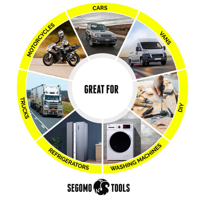 Segomo Tools Kit de herramientas para reparación y eliminación de abolladuras, abolladuras y daños sin pintura, 55 piezas, con elevador, extractor de puentes y pistola de pegamento (para carrocería, automóviles, motocicletas, bricolaje) - DENT01 