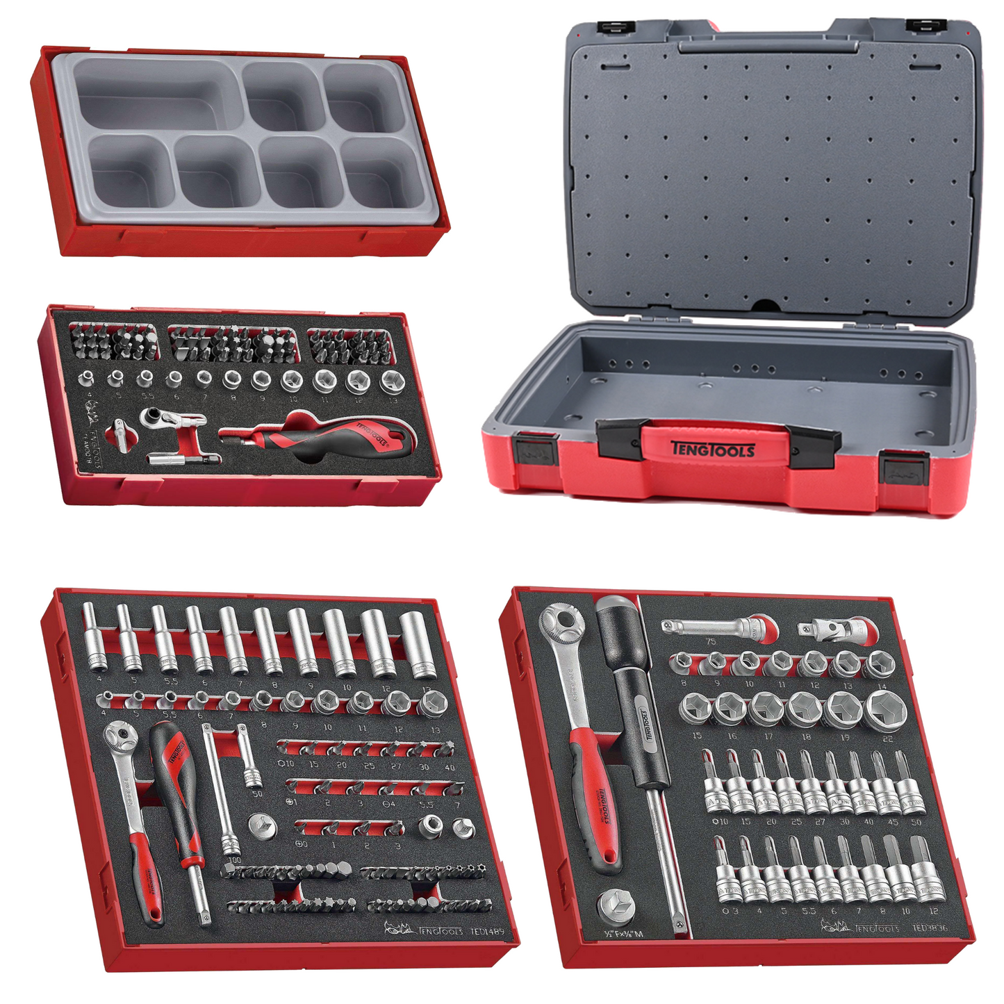Teng Tools TC-6T-31 - Juego de 203 piezas de espuma para dados y brocas con accionamiento de 1/4 y 3/8 de pulgada 