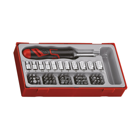 Teng Tools TTMDRT64, juego de puntas de trinquete, dados y destornilladores en ángulo con accionamiento de 1/4 de pulgada, 64 piezas