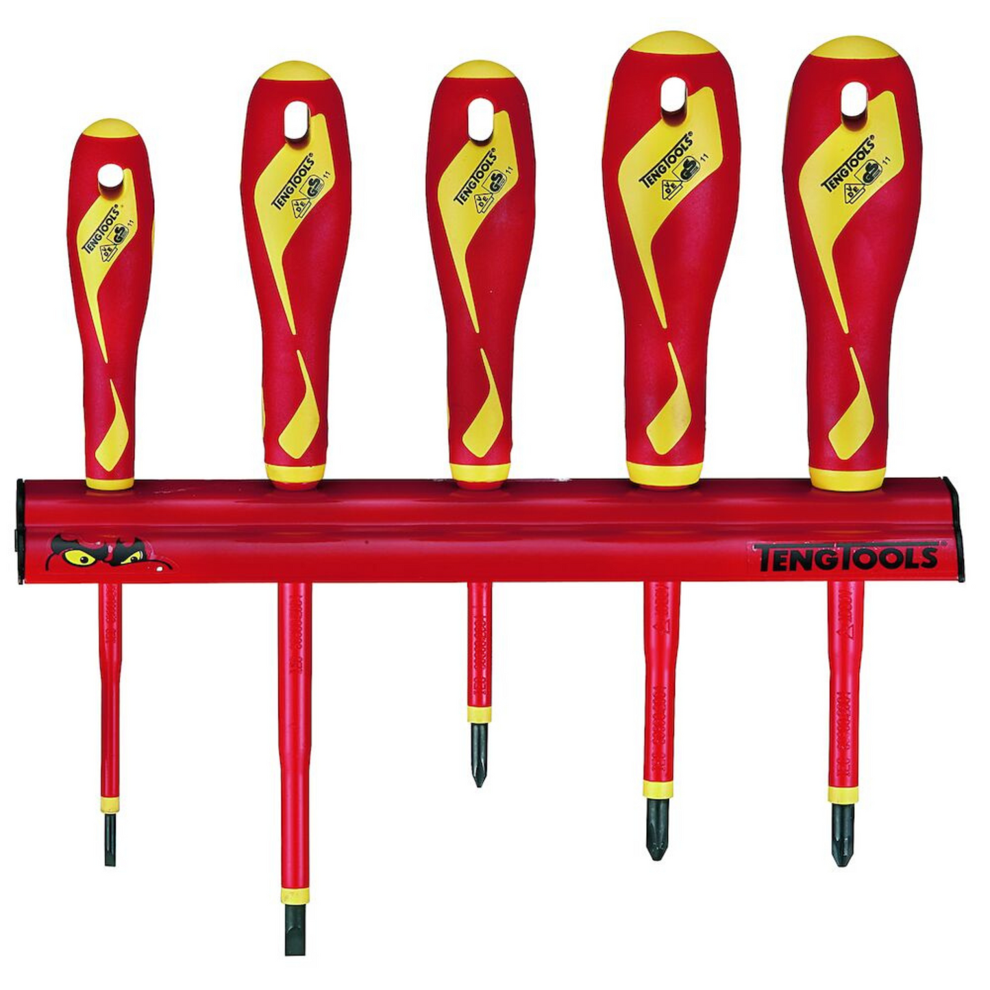Teng Tools WRMDV05N - Estante de pared para destornilladores (5 piezas, 1000 V, aislados, ranurados/planos, Phillips (PH) y Pozidriv (PZ)