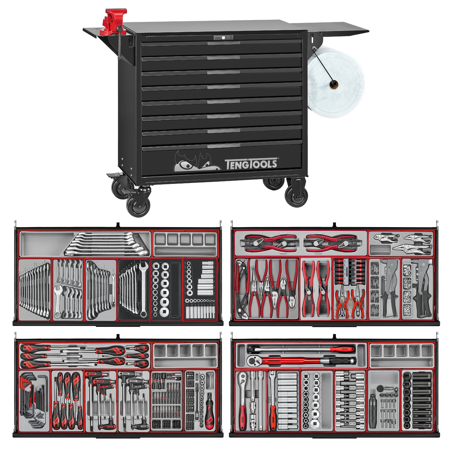 Teng Tools 1008 Piece PRO35 37 Inch Wide Black Roller Cabinet Workstation Tool Kit - TKW37B1008T