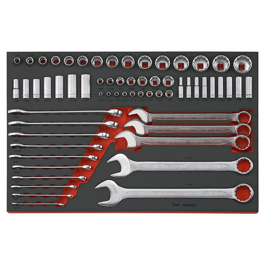Teng Tools TTEAF62 - Juego de llaves combinadas SAE de 62 piezas y vasos de accionamiento mixto regular/profundo