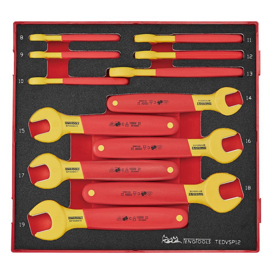 Teng Tools Jeu de 12 clés à fourche métrique isolées 1 000 V en mousse EVA (8 mm – 19 mm) – TEDVSP12
