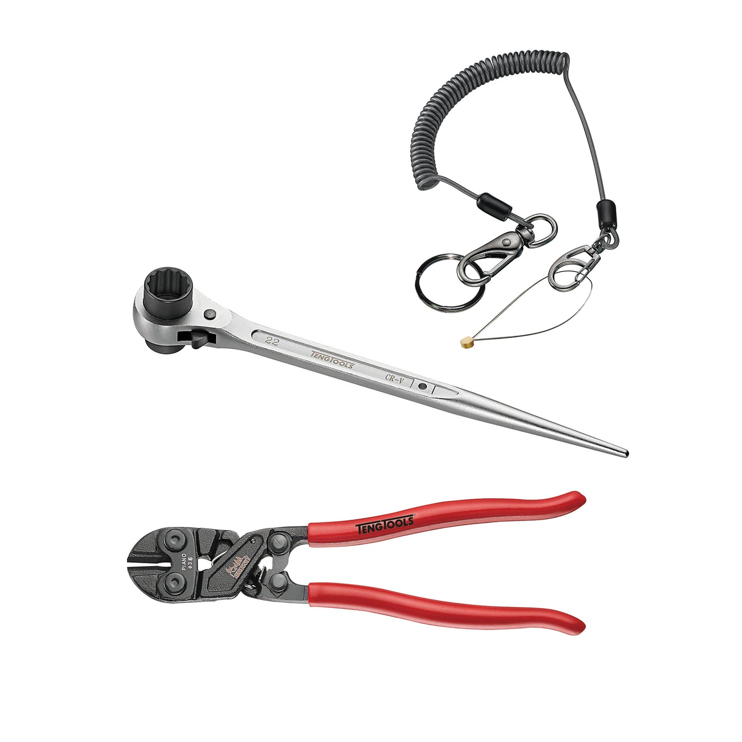 Teng Tools Clé Podger pour échafaudage 19 x 22 mm avec mini coupe-boulons de 8 pouces et fil de sécurité