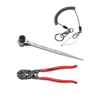 Teng Tools Clé Podger pour échafaudage 19 x 22 mm avec mini coupe-boulons de 8 pouces et fil de sécurité