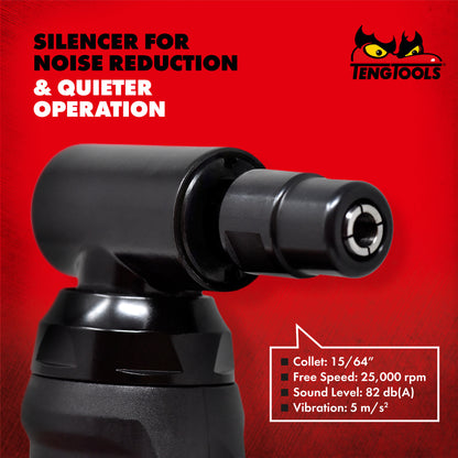 Teng Tools ARG02 - Mini amoladora neumática de aire compuesto en ángulo de 25.000 RPM con silenciador