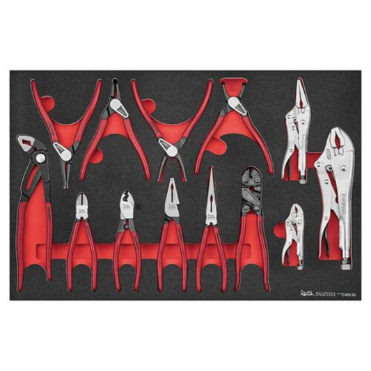 Teng Tools 13 Piece Side Cutter, Cable Cutter, Linesman, Long Nose, Snap Ring, Slip Joint, Locking & Bolt Cutter EVA Foam Plier Set - TTEMB13Q