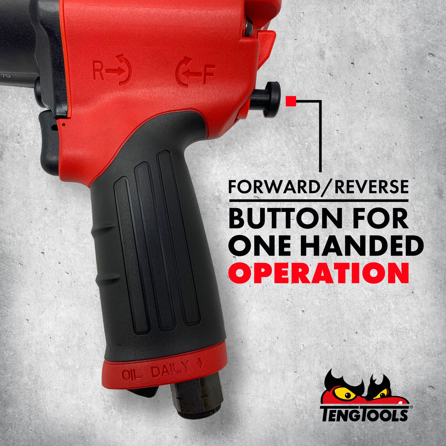 Teng Tools Pistolet à clé à chocs pneumatique composite réversible à couple élevé à entraînement carré de 1/2 pouce - ARWC12