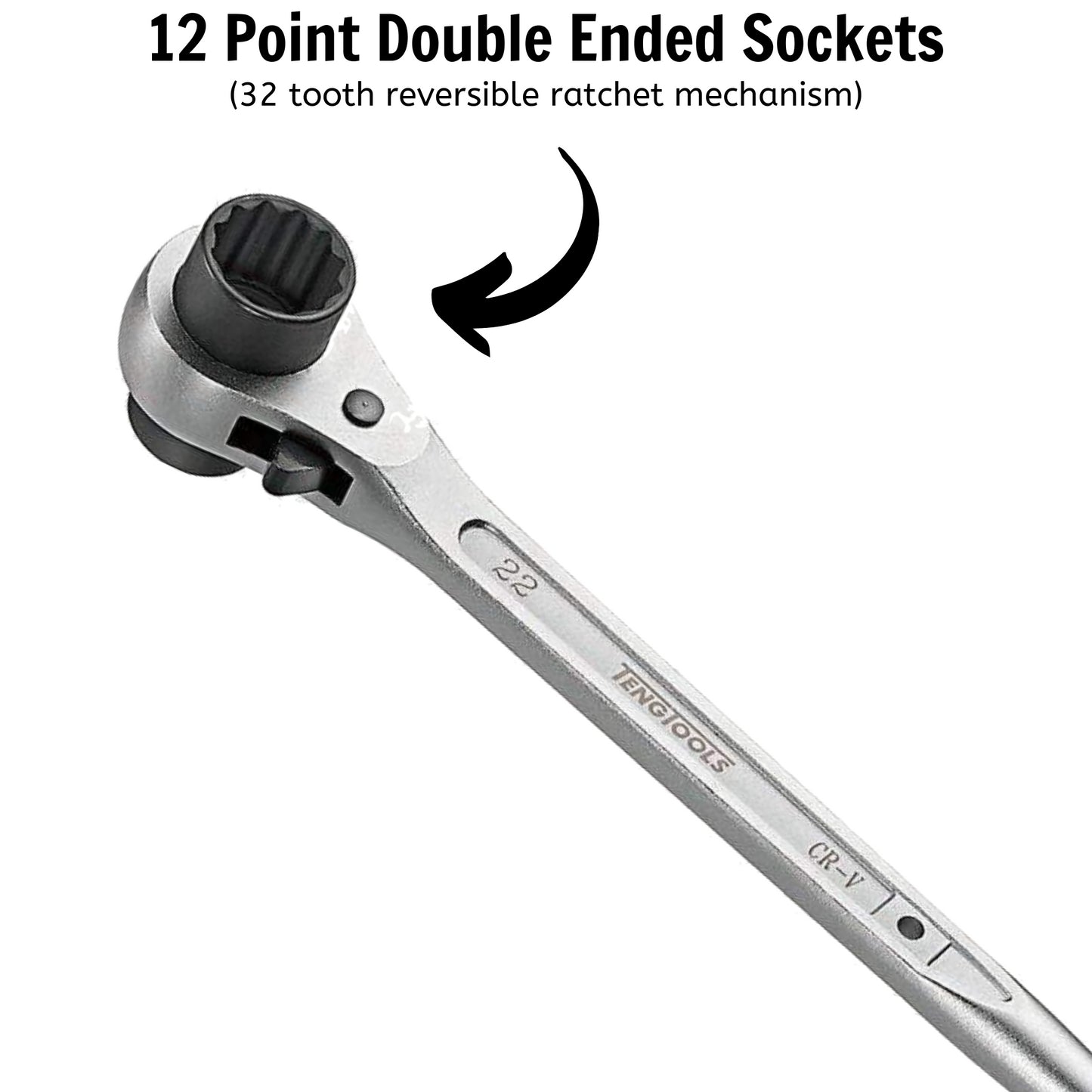 Teng Tools PGW1922 Clé à douille à cliquet Podger pour échafaudage 19 mm x 22 mm ou 3/4 x 7/8 12 pans