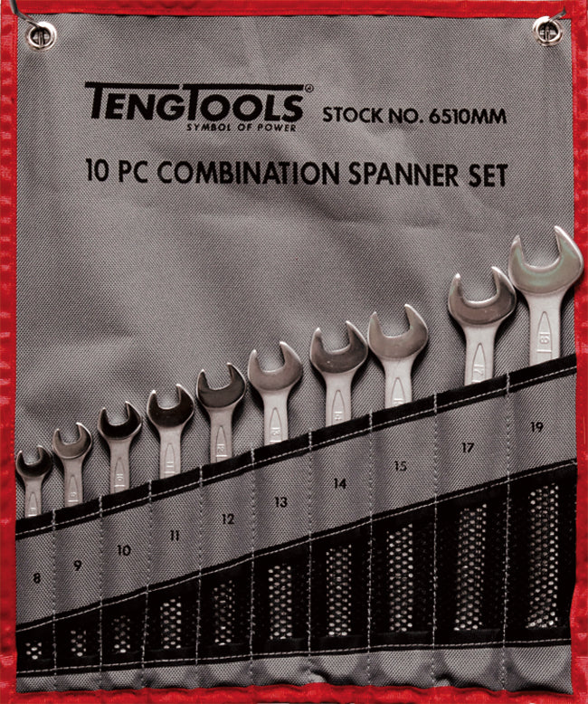Teng Tools Jeu de 10 clés mixtes métriques 12 pans (8 mm – 19 mm) – 6510 mm