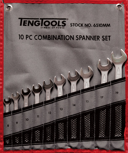 Teng Tools Jeu de 10 clés mixtes métriques 12 pans (8 mm – 19 mm) – 6510 mm