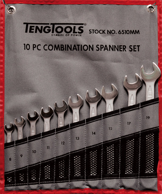 Teng Tools Juego de llaves combinadas métricas de 12 puntas y 10 piezas (8 mm - 19 mm) - 6510 mm
