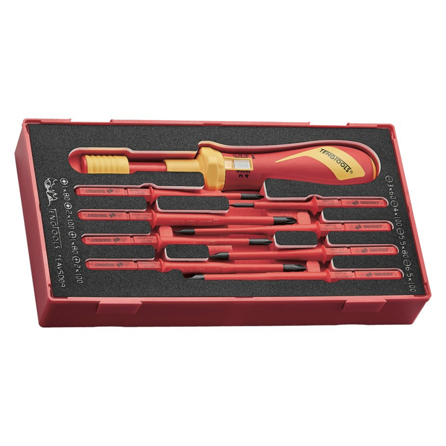 Juego de destornilladores dinamométricos aislados de 1000 voltios de 9 piezas Teng Tools - TEAVSD09