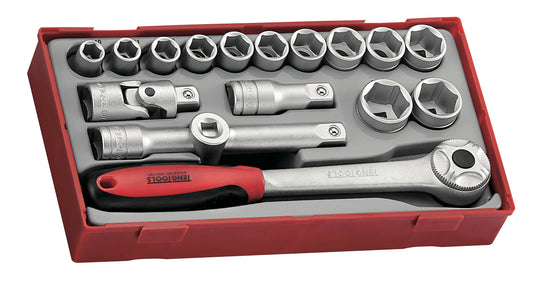 Teng Tools Juego de llaves de vaso poco profundas de 6 puntos métricos con accionamiento de 1/2 pulgada, 17 piezas - TT1218-6