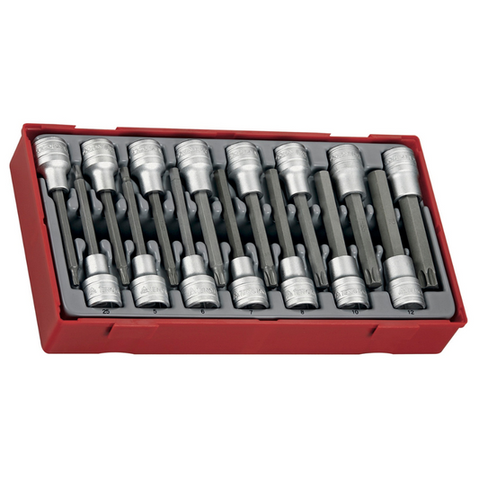 Teng Tools TTTXH15 - Juego de llaves de vaso hexagonales y puntas TX de 15 piezas con accionamiento de 1/2 pulgada y 100 mm de largo - Bandeja de herramientas