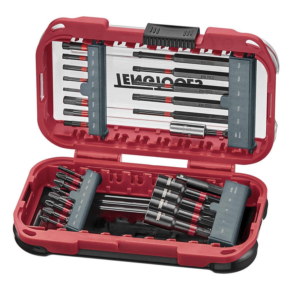 Teng Tools 27 pièces 1/4" Hex Drive Philips, Torx, Hex Impact Bits et ensemble d'accessoires - TBBSI27