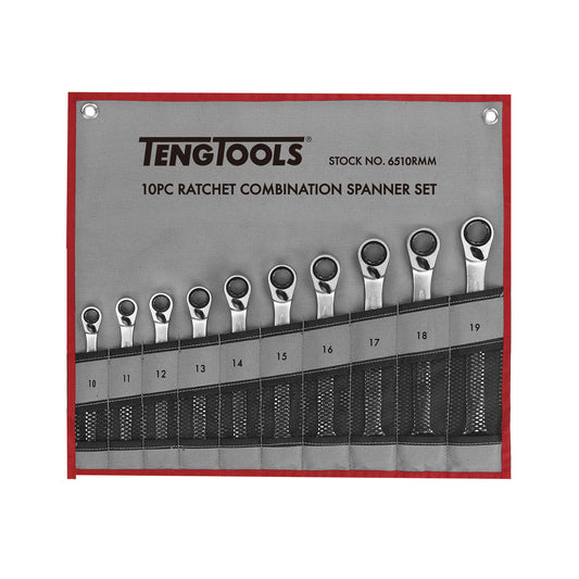 Juego de llaves combinadas con trinquete de 10 piezas Teng Tools (10 mm - 19 mm) - 6510RMM