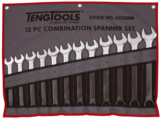 Teng Tools Juego de llaves combinadas métricas de 12 piezas y 12 puntas (20 mm - 32 mm) - 6512 mm