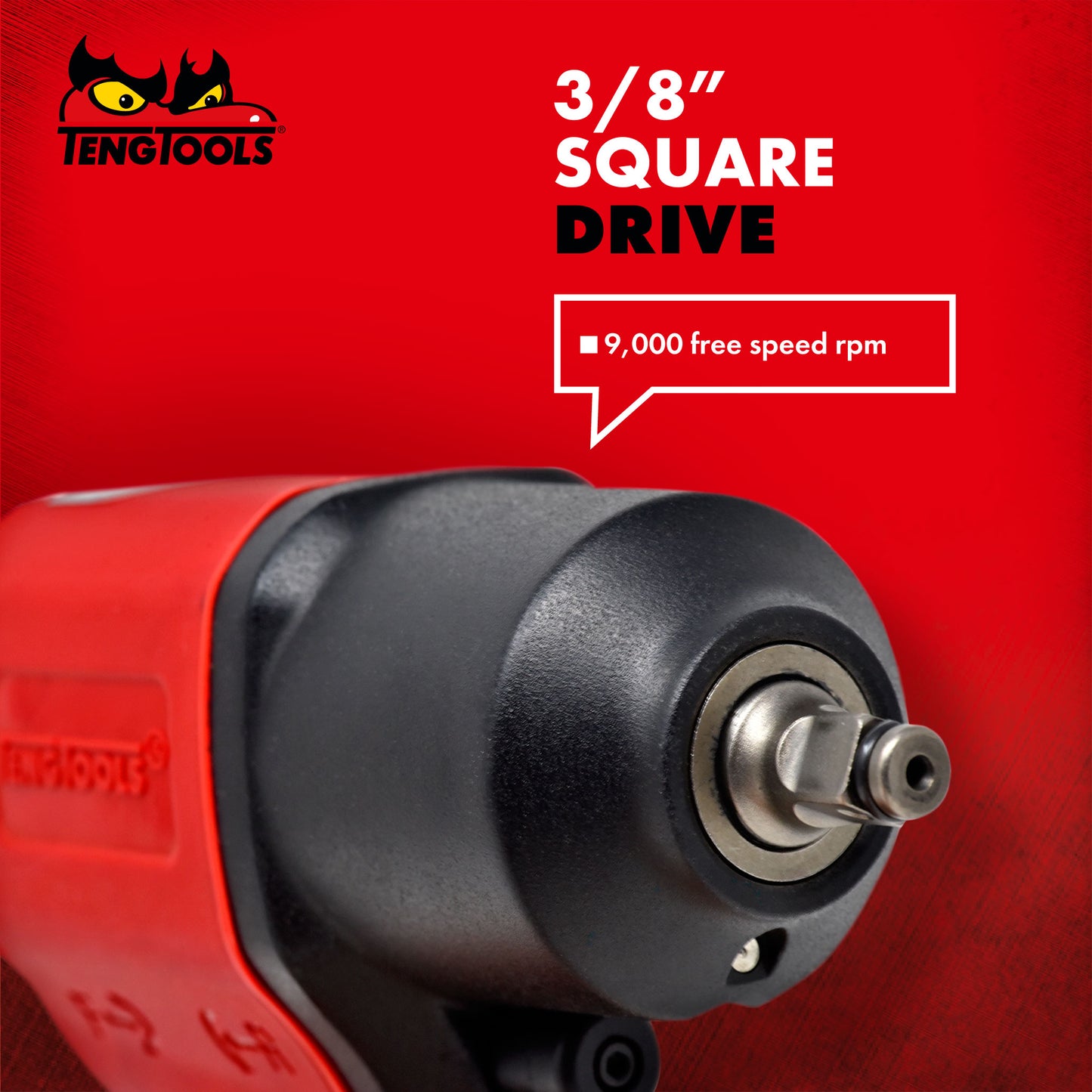 Teng Tools Pistolet à clé à chocs pneumatique composite réversible à couple élevé à entraînement carré de 3/8 pouces - ARWC38