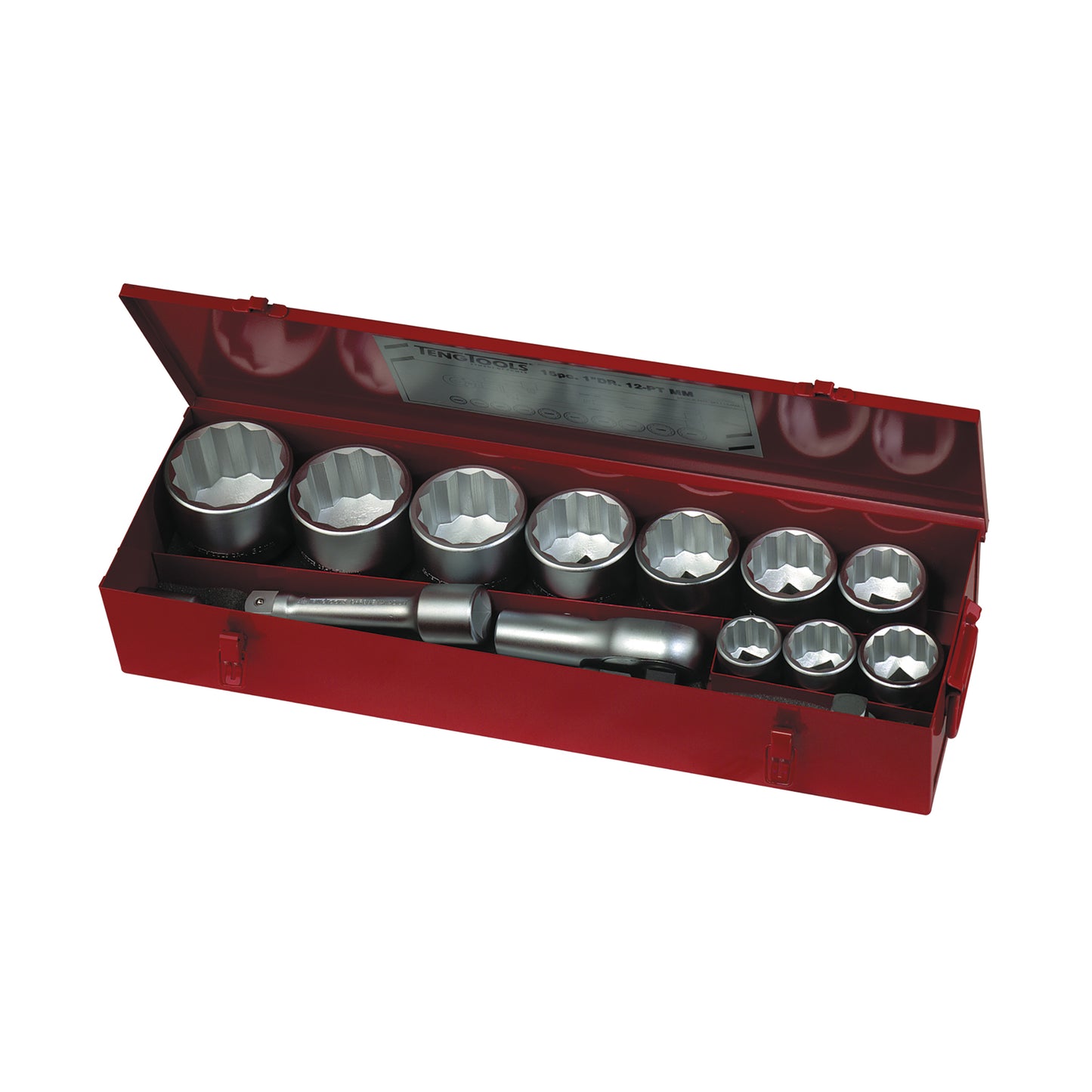 Teng Tools Juego de vasos métricos de 12 puntos con accionamiento de 1 pulgada y 15 piezas (36 mm - 80 mm) - M1115 MM