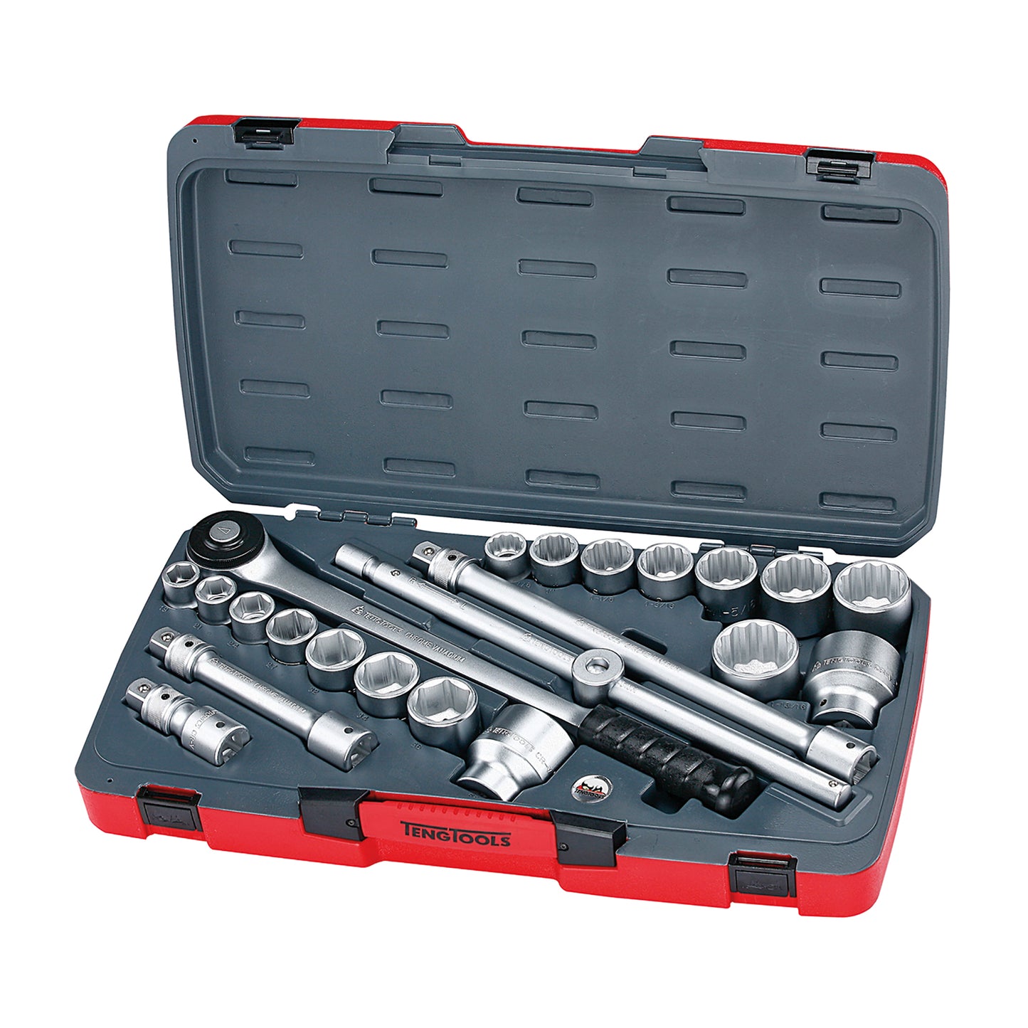 Teng Tools Juego de llaves de vaso regulares/superficiales SAE y métricas de 6 y 12 puntas con accionamiento de 3/4 pulgadas, 22 piezas, T3422S