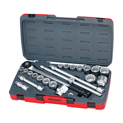 Teng Tools Juego de llaves de vaso regulares/superficiales SAE y métricas de 6 y 12 puntas con accionamiento de 3/4 pulgadas, 22 piezas, T3422S