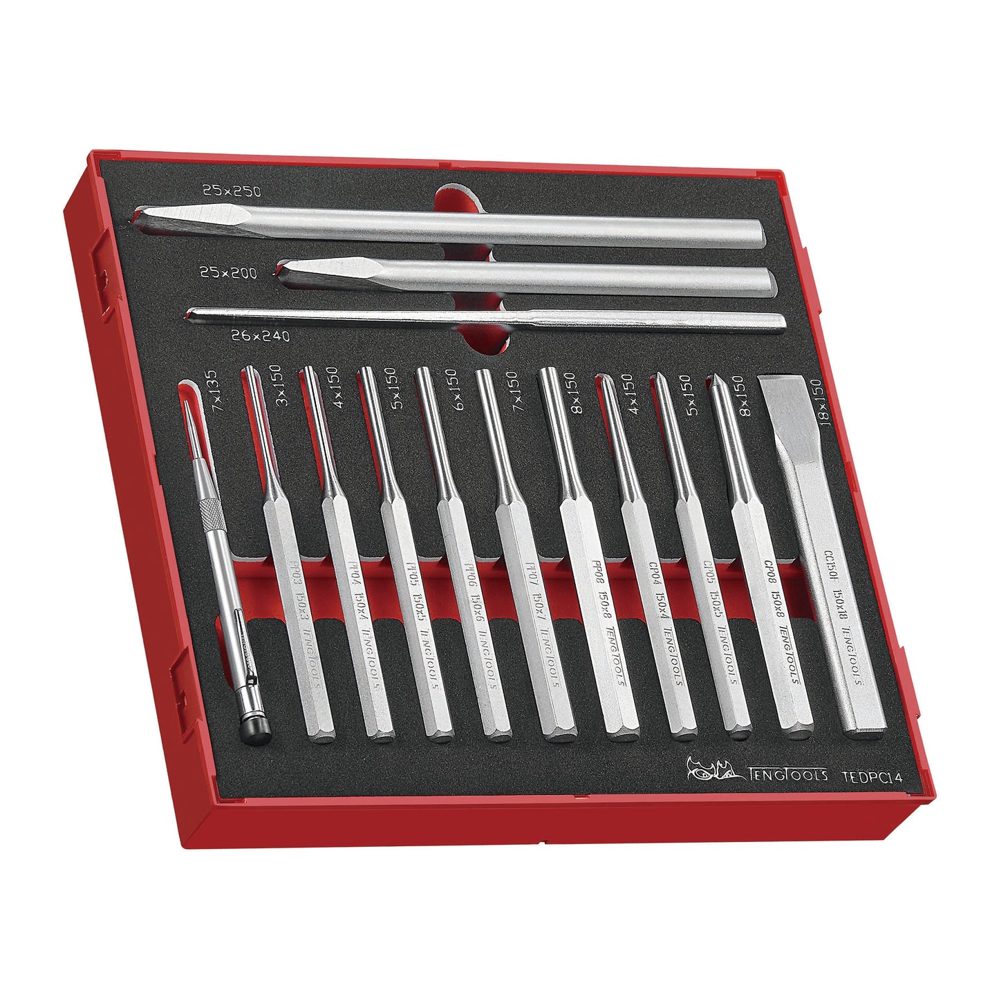 Teng Tools TC-6T-15 - Kit de espuma para punzón/cincel, broca de torsión e impacto, 159 piezas 
