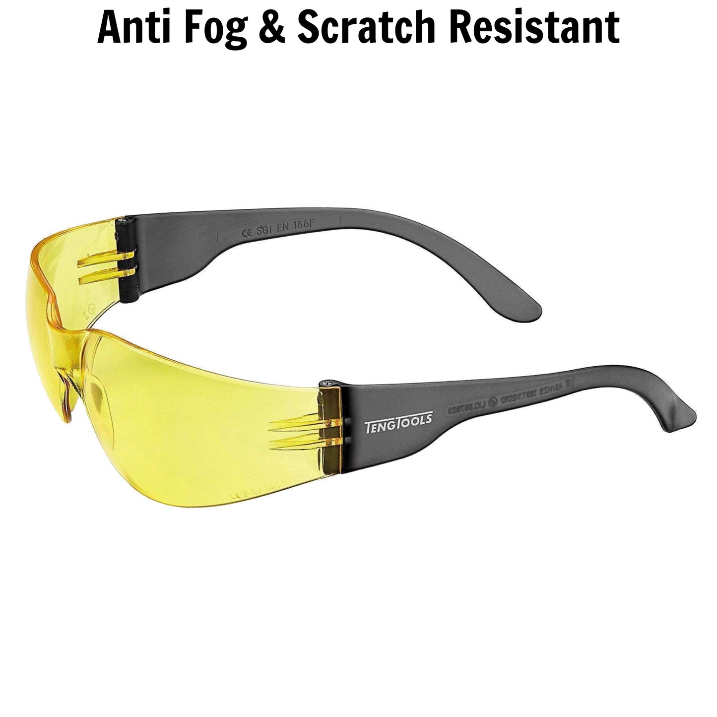 Teng Tools SG960Y Lunettes de sécurité antibuée et résistantes aux rayures avec verres jaunes et protection latérale