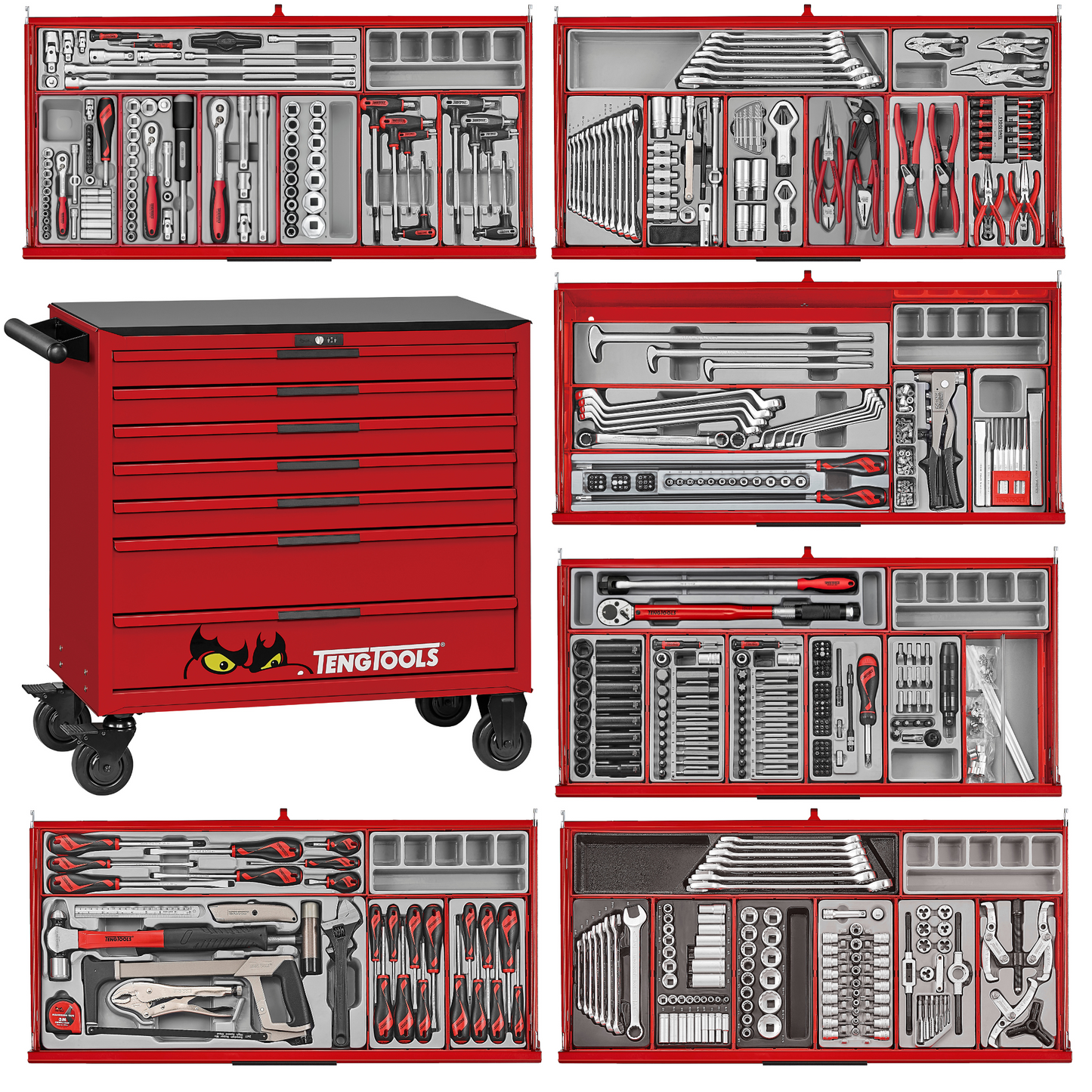 Teng Tools 663 Piece PRO35 37 Inch Wide Red Roller Cabinet Tool Kit - TKW37R663T